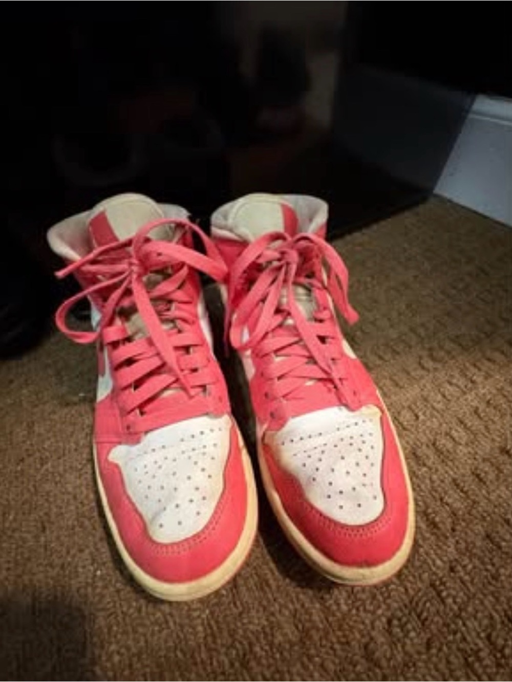 Jordan Women's Pink and White High-Top Sneakers